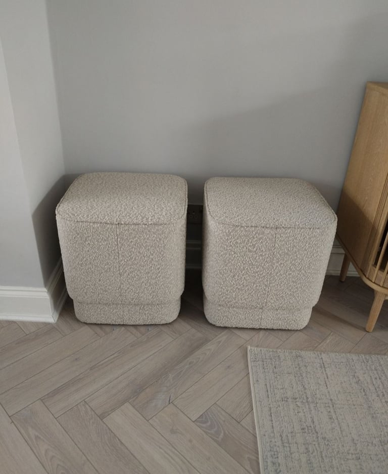 image for Stone Bouclé Pouffe X2 (RRP: £99)