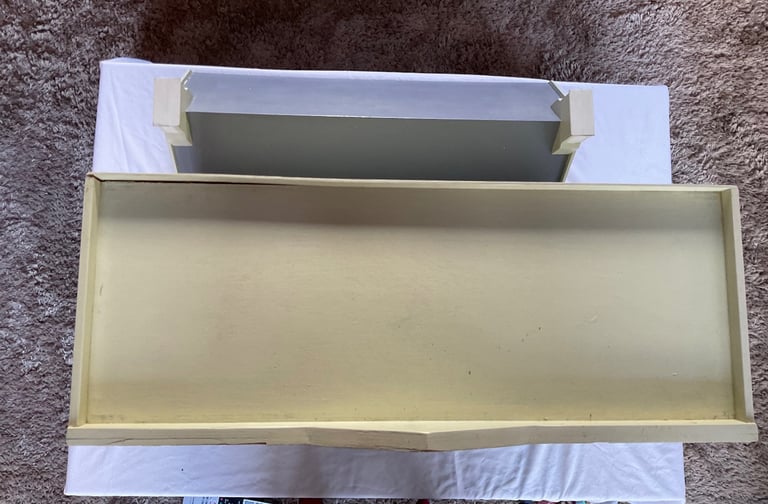 Handmade wooden dolls house with furniture and family