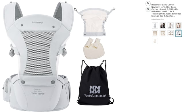 Bebamour Baby Carrier Newborn To Toddler Baby Carrier Hipseat 0-36Months Grey
