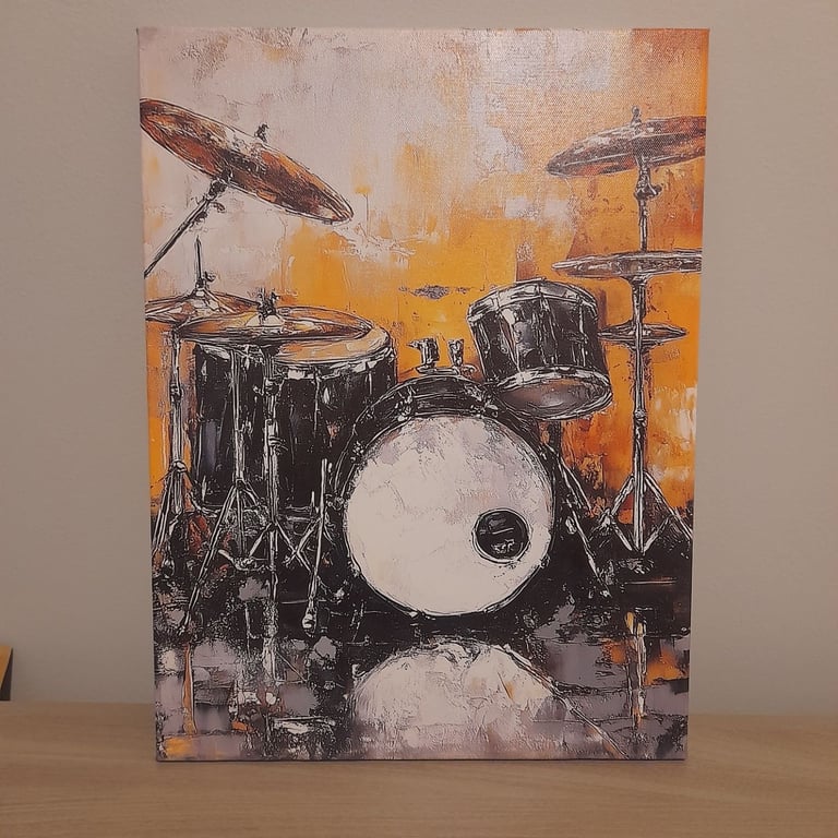 image for wall art print on canvas wood framed NEW abstract/impresionist styled of drum kit