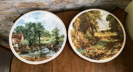 2 large vintage display plates. J.Constable, The Haywain + Cornfield