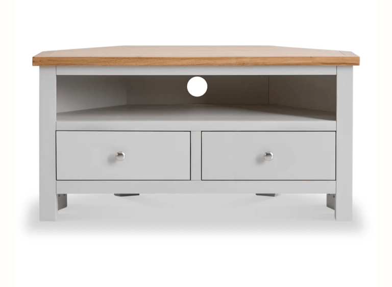 Grey and oak corner TV stand