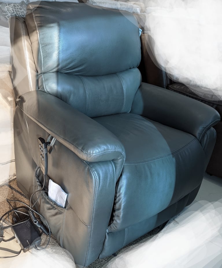 Triple Motor genuine Leather Dark Grey Riser Recliner Armchair 