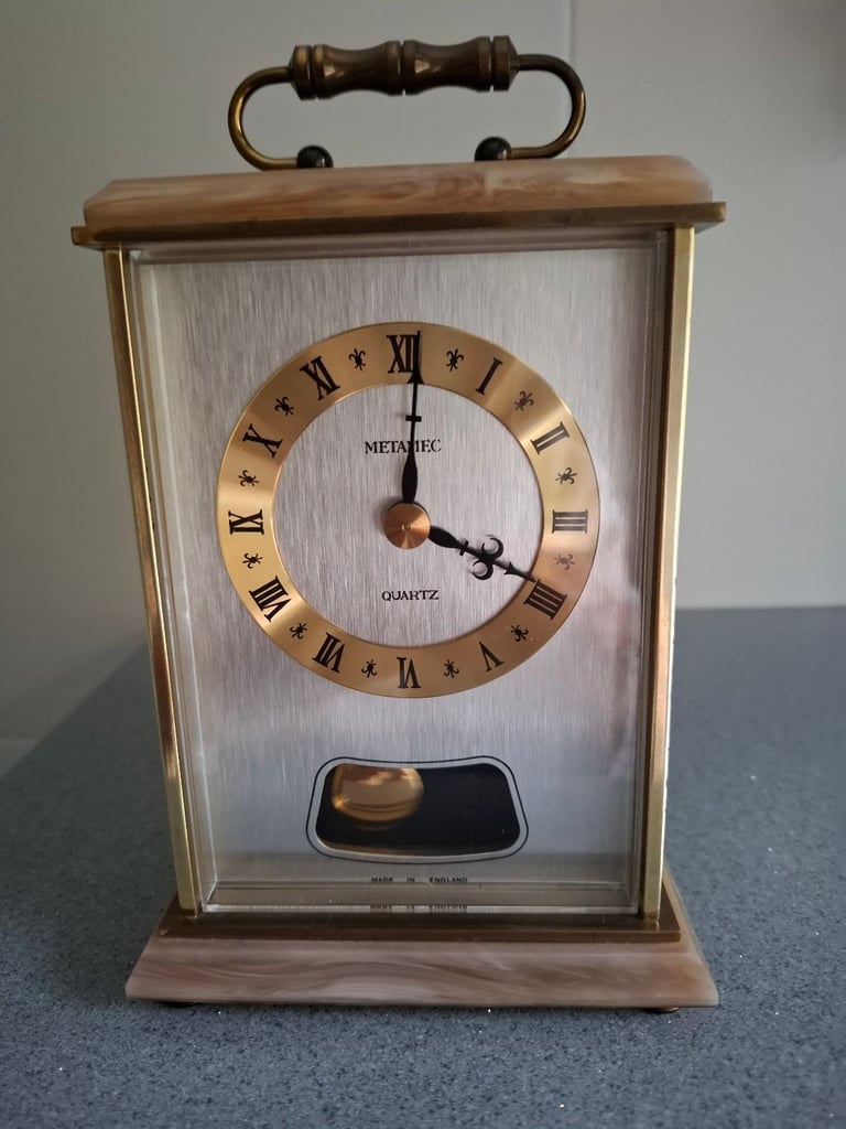 image for VINTAGE METAMEC QUARTZ CARRIAGE MANTEL CLOCK - MADE IN ENGLAND - FULL WORKING CONDITION