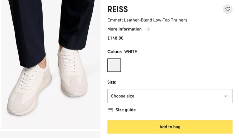 Used a twice Reiss leather-blend low-top mens trainer size 8/43 v.good condition £40