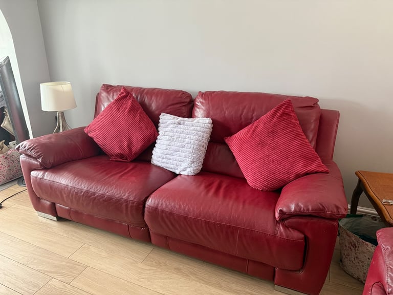 image for 2 piece modern red burgundy leather recliner sofa 