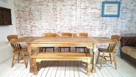 All Wood Extendable Rustic Farmhouse Dining Table Natural Hardwood Finish