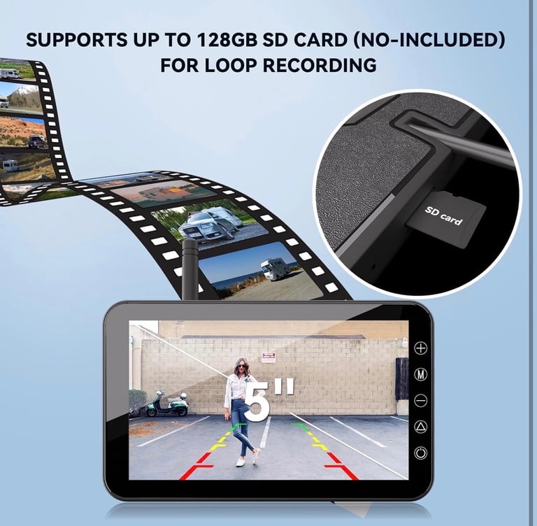 Solar Wireless Backup Camera Kit with 5'' IPS Monitor 1080P Reversing Camera