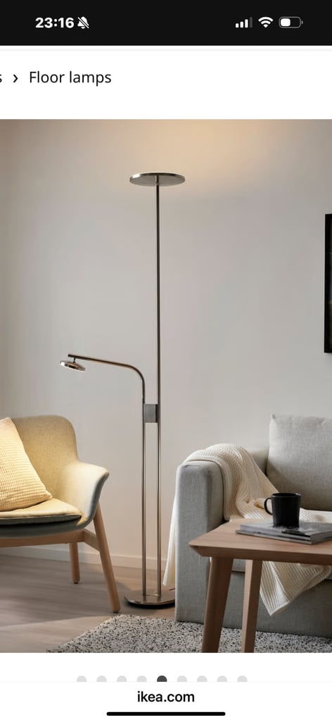 IKEA ISJAKT LED floor uplighter/reading lamp, dimmable/nickel-plated, 180 cm