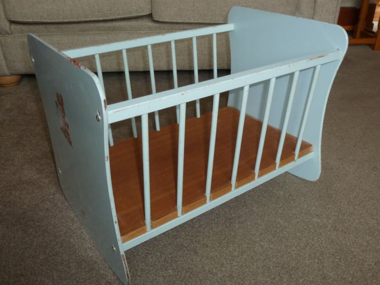 image for VINTAGE DOLL'S COT AND DOLL