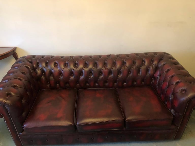 Ox Blood Red Chesterfield Sofa, chair and footstool