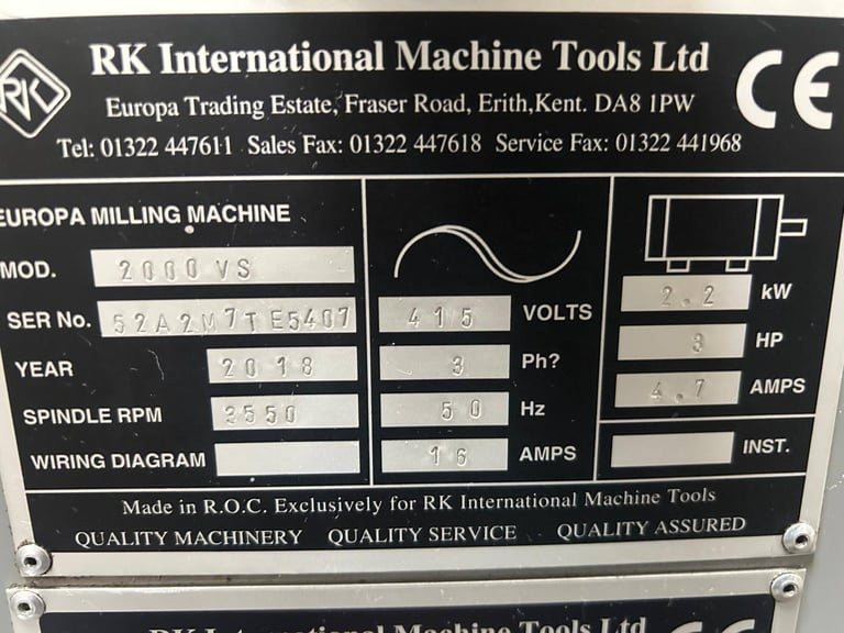 EUROPA VS2000 TURRET MILLING MACHINE YEAR 2018