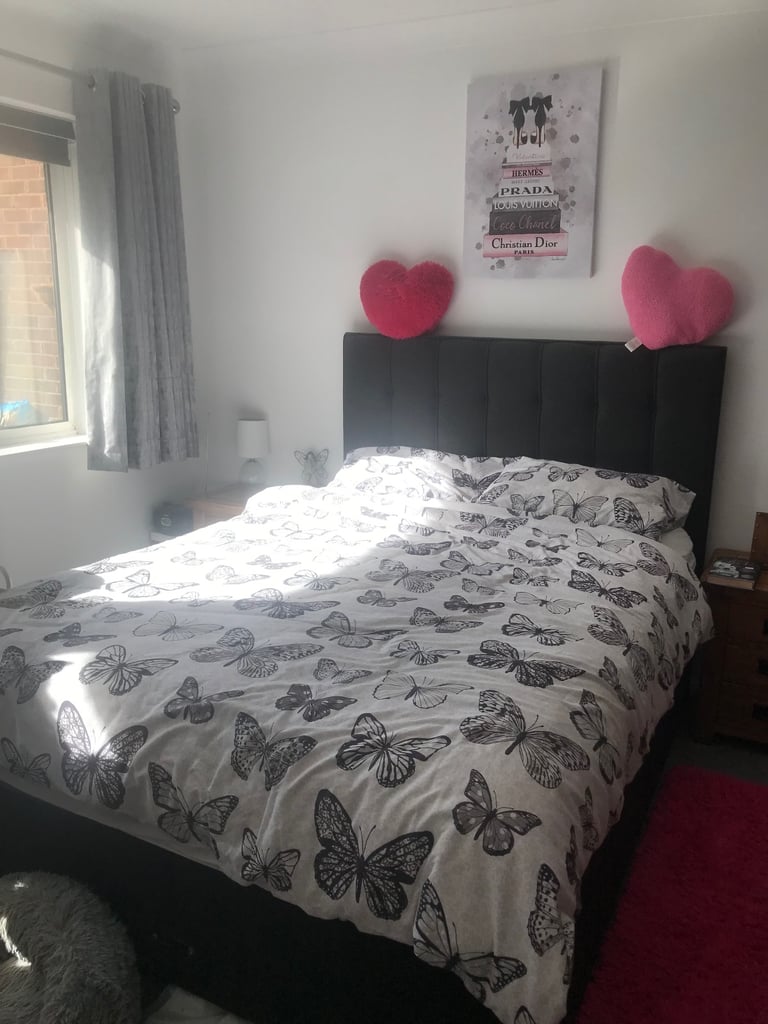 image for Divan bed with head board and base in charcoal
