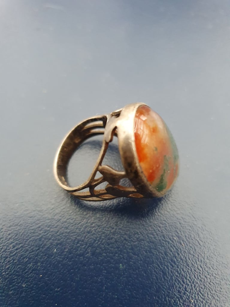 Moss Agate Ring with Silver Setting