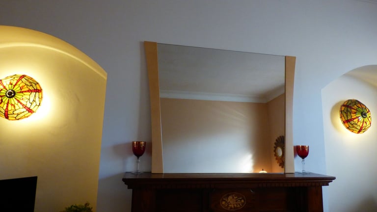 Extra Large Art Deco Style Mirror 2 Beech Panel 118x102 cm Perfect