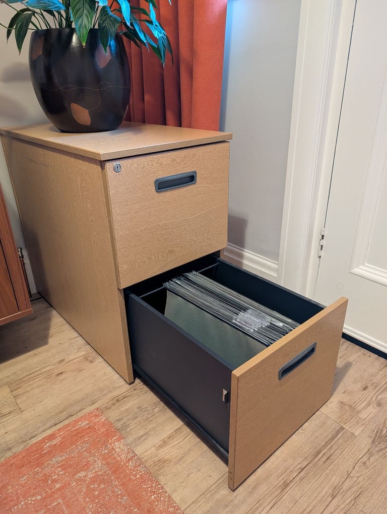 Wooden two drawer filing cabinet 