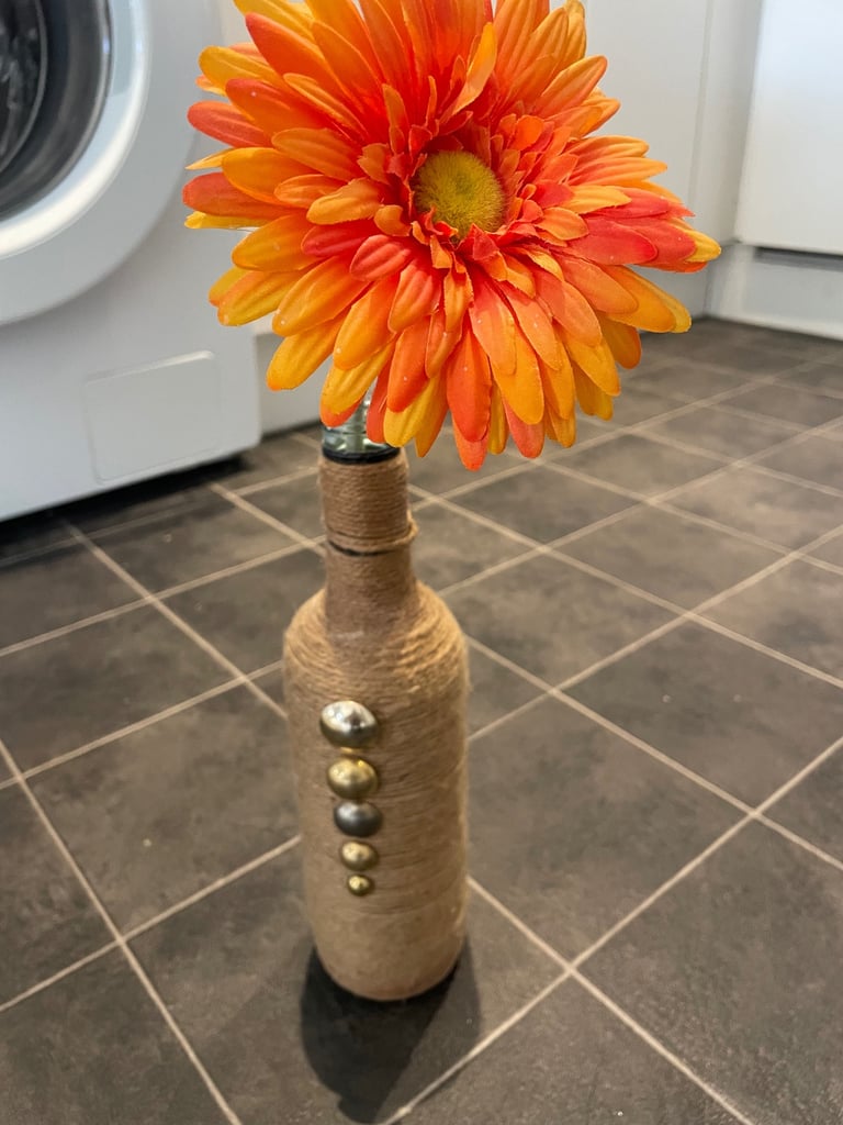 image for Handcrafted Bottle Vase with Artificial Orange Flower