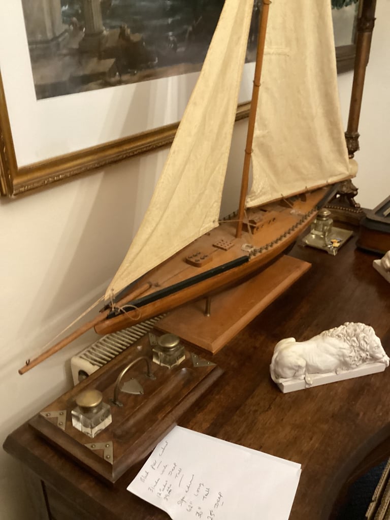 Very large vintage wooden display yacht