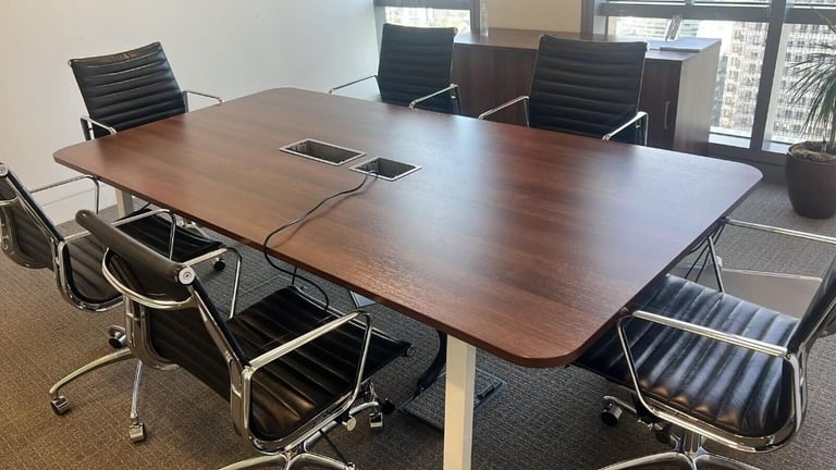 FREE DELIVERY - Walnut Meeting / Boardroom Table and 6 Elite Enna Executive Leather Chair