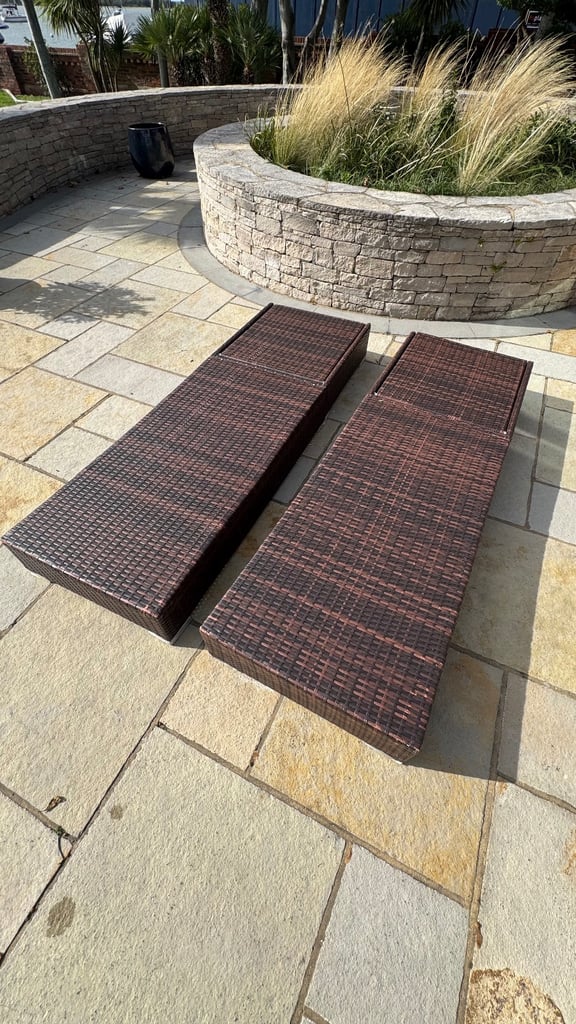 image for Rattan Sun Loungers with Cushions, Covers and Side Table