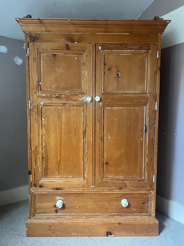image for Old pine tall boy / children’s wardrobe 