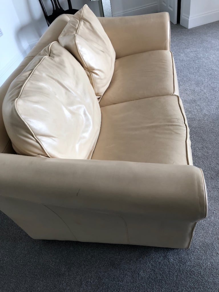 High quality leather settee, sofa, cream, 193cm, two seater