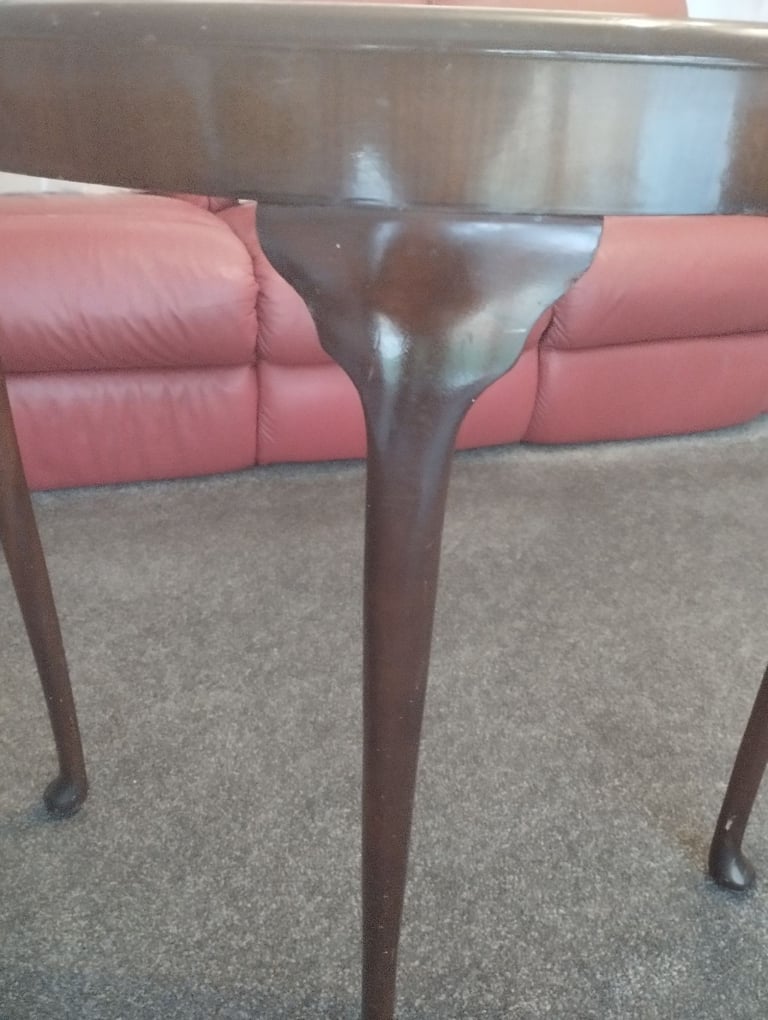Vintage Demi Lune Half Moon Table in Dark Solid Wood 