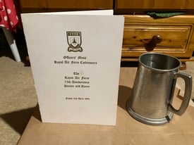 GULF WAR PEWTER TANKARD AND MENU CARD FOR 75th ANNIVERSARY OF THE RAF