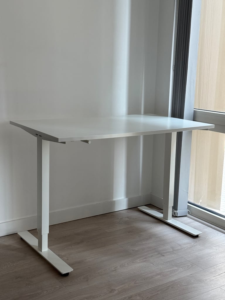 IKEA TROTTEN Sit Stand Office Manual Height Adjustable Desk, White, 120cm x 70cm
