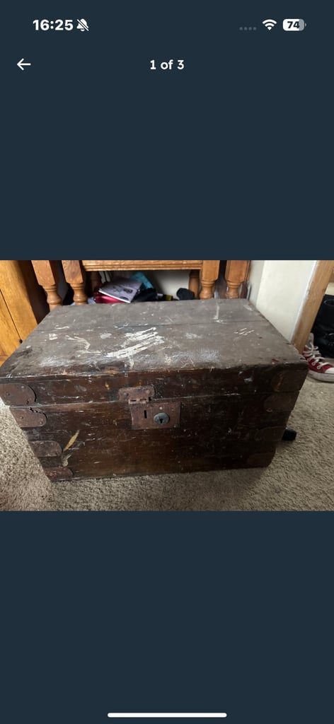 image for Old wooden box / chest £10 Depth 13 inches Height 11/1/2 inch’s  Length 20 inches