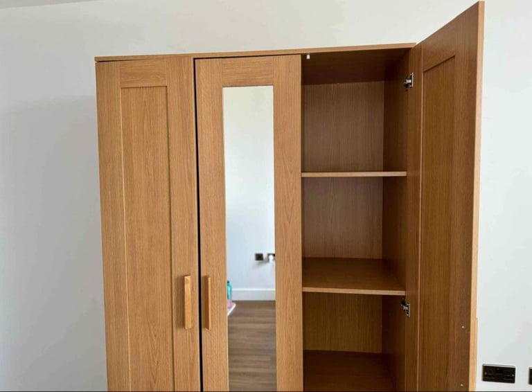 IKEA Brimnes 3-Door Wardrobe with Mirror, Oak Effect Finish