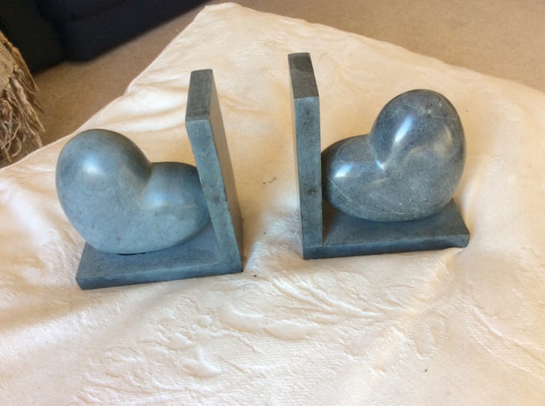  Vintage, granite heart-shaped bookends