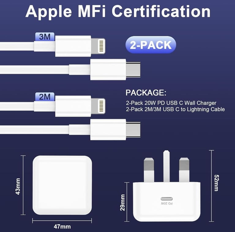 2 Pack iPhone Charger