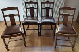 Antique, decorative, well-made solid oak dining chairs - set of four