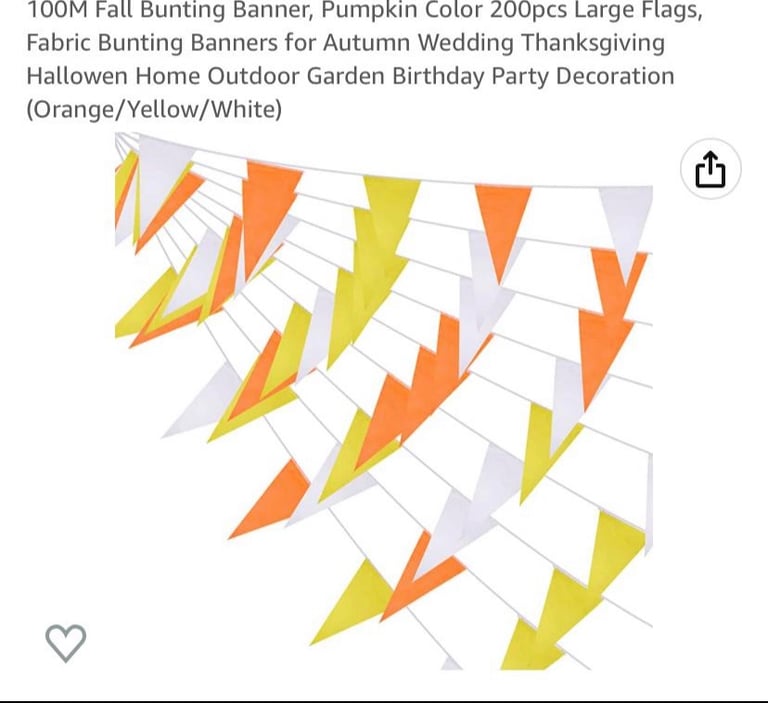 100 metre bunting in orange, white and yellow. Brand new in the packet 