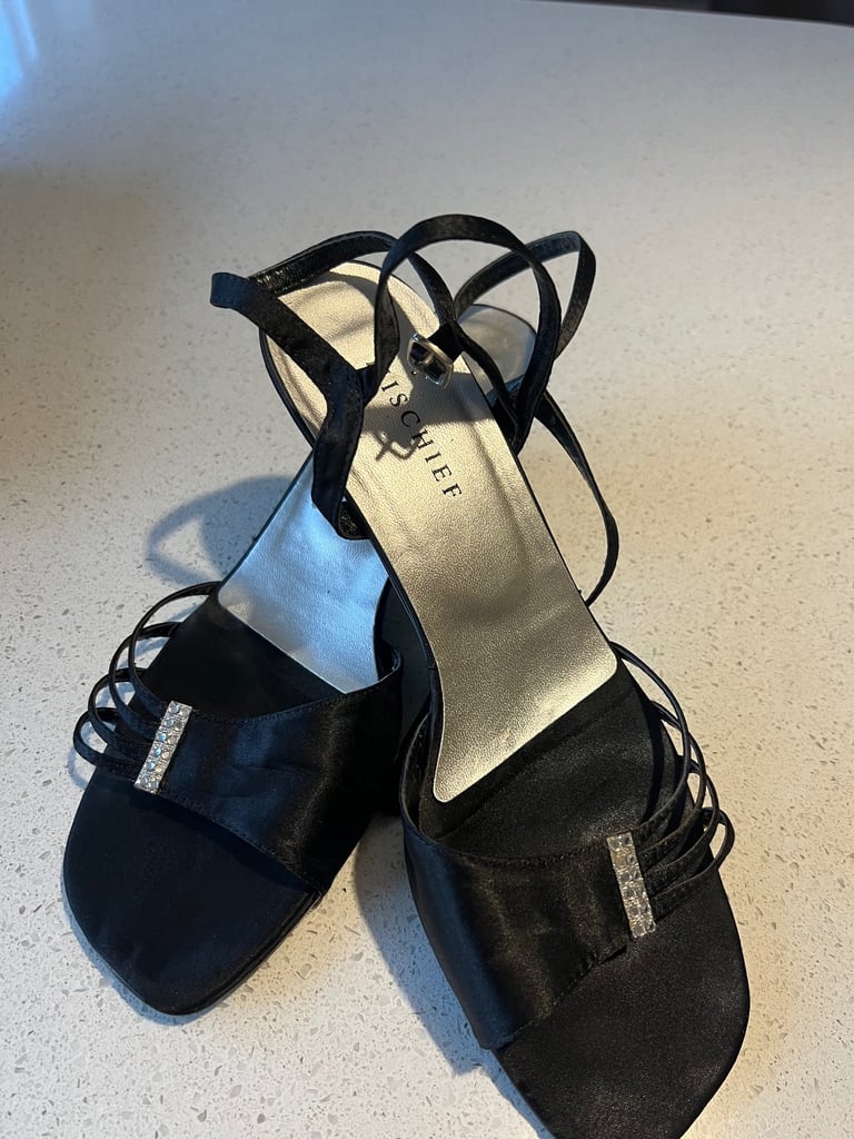 image for Black Satin low heeled sandals 