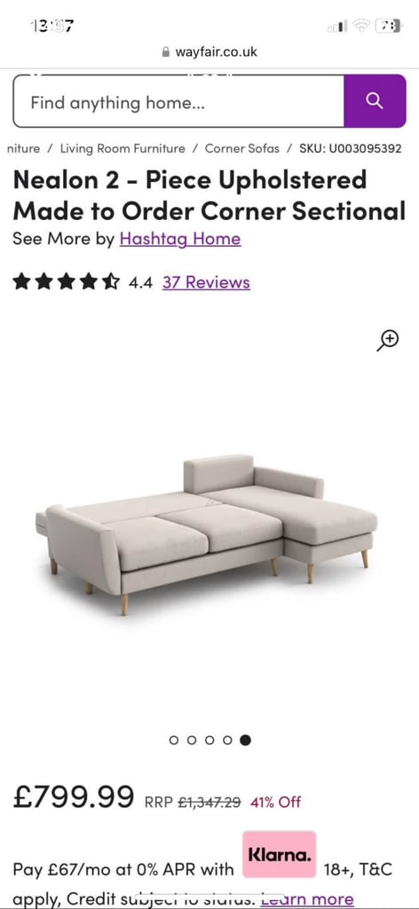 Brand new wayfair L shaped sofa/sofa bed