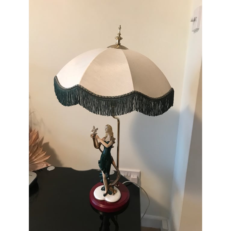 Vintage tall lady dove sculptured lamp shade light 