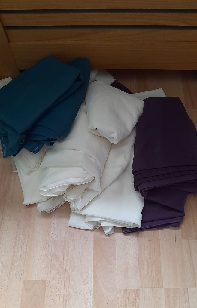 image for Large quantity of voile cream, teal and plum