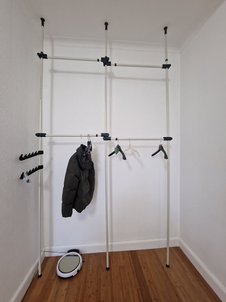 image for Heavy Duty Clothes Rack, 3 Poles 4 Bars Telescopic Coat Hanger Wardrobe Organiser Garment Rack