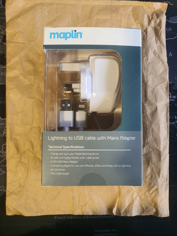 New Maplin iPhone Adapter Charger with Lightning to USB Cable