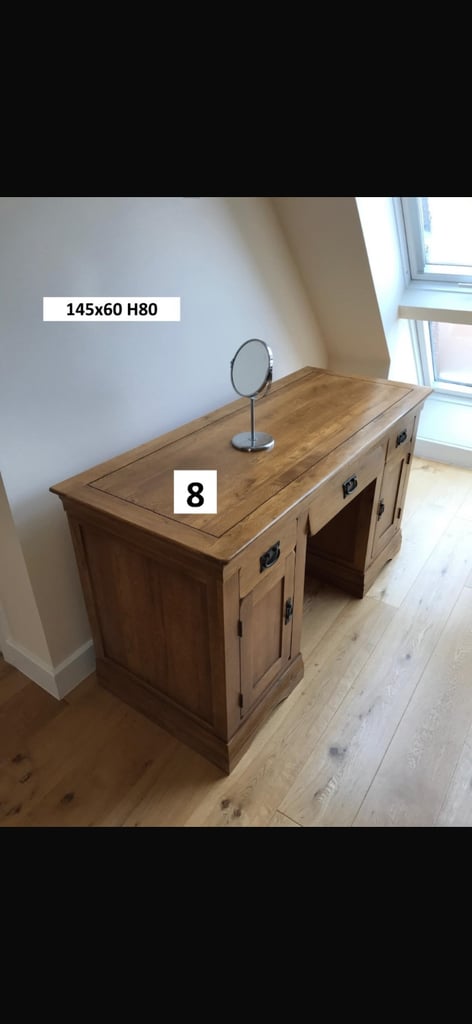 image for Oak furniture land desk (French rustic farmhouse, solid oak)