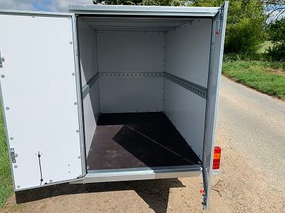 Box Trailer 7' x 4' x 4' in Black or White with Lockable Doors 750kgs - Tickners Eco