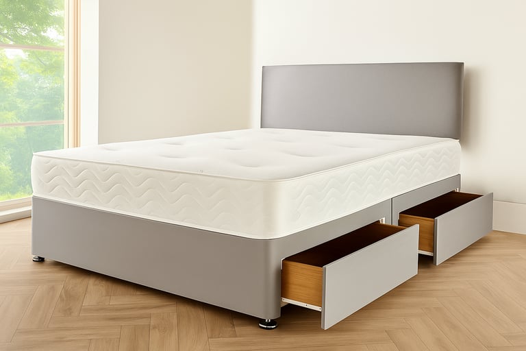 image for Sturdy Upholstered Divan Bed Single Small Double Double King Size with Comfort