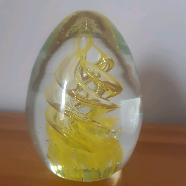 image for Vintage yellow swirl glass paperweight 