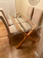 Oak and glass table 4 chairs 
