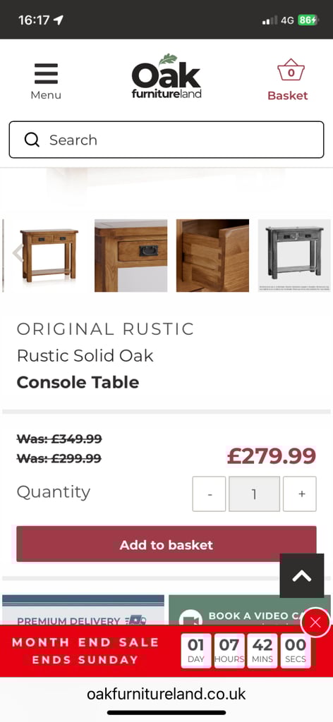 💖 Stunning solid oak Oak Furnitureland console table 