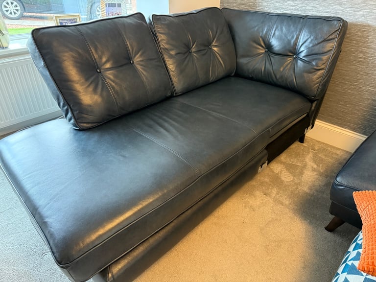 French Connection Zinc Left Hand Facing Open End Sofa Unit in Blue Leather 