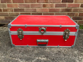 Large Vintage Red Mossman Trunk , Storage Chest , Luggage. 