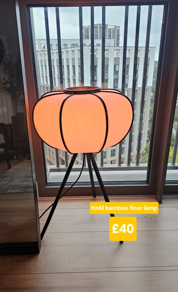 image for H&M Bamboo floor lamp with Tampo smart bulb 
